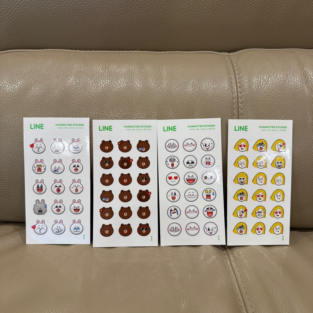 LINE Friends Character Sticker Sheet Set of 4 - Cony, Brown, Moon & James